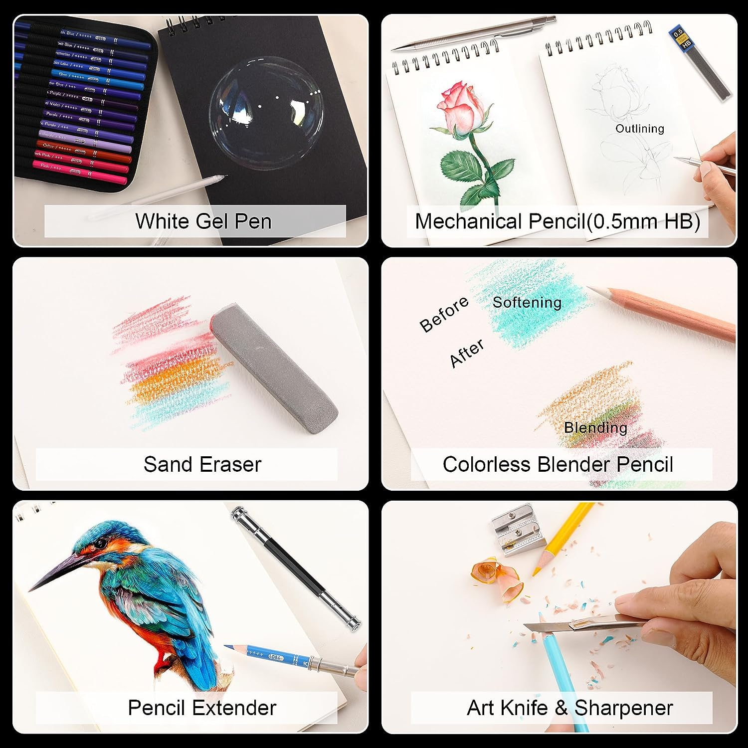 HIFORNY 130 Colored Pencils Set for Adults Coloring &ndash; 120 Colors Coloring Pencils with Extras,Artists Soft Core,Drawing Pencils Art Craft Supplies for Adults Beginners Kids image number 3