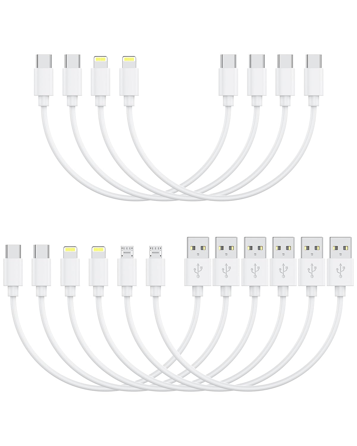 [30CM, 10-Pack] Multi Short USB Charging Cables, Fast Charge & Sync Type-C/Lightning/Micro Cords Bulk for Charging Station Compatible with Iphone16&15, Iphone5-14, Ipad, Ipod, Mobiles, Tablets, White image number 3