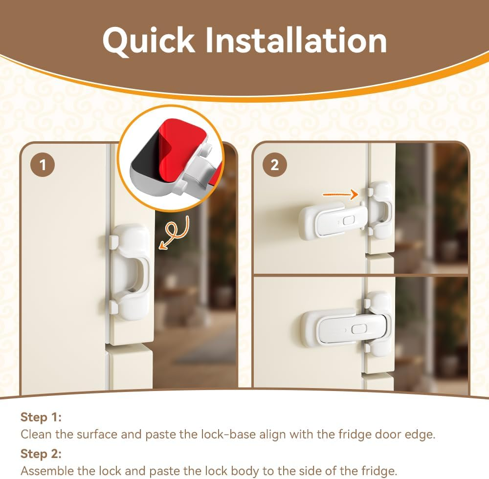 SAFELON Baby Safety Refrigerator Lock, Child Proof Fridge Door Lock, Protect Refrigerators with Damaged Sealing Strips, No Tools Required (White, 2 PCS) image number 7