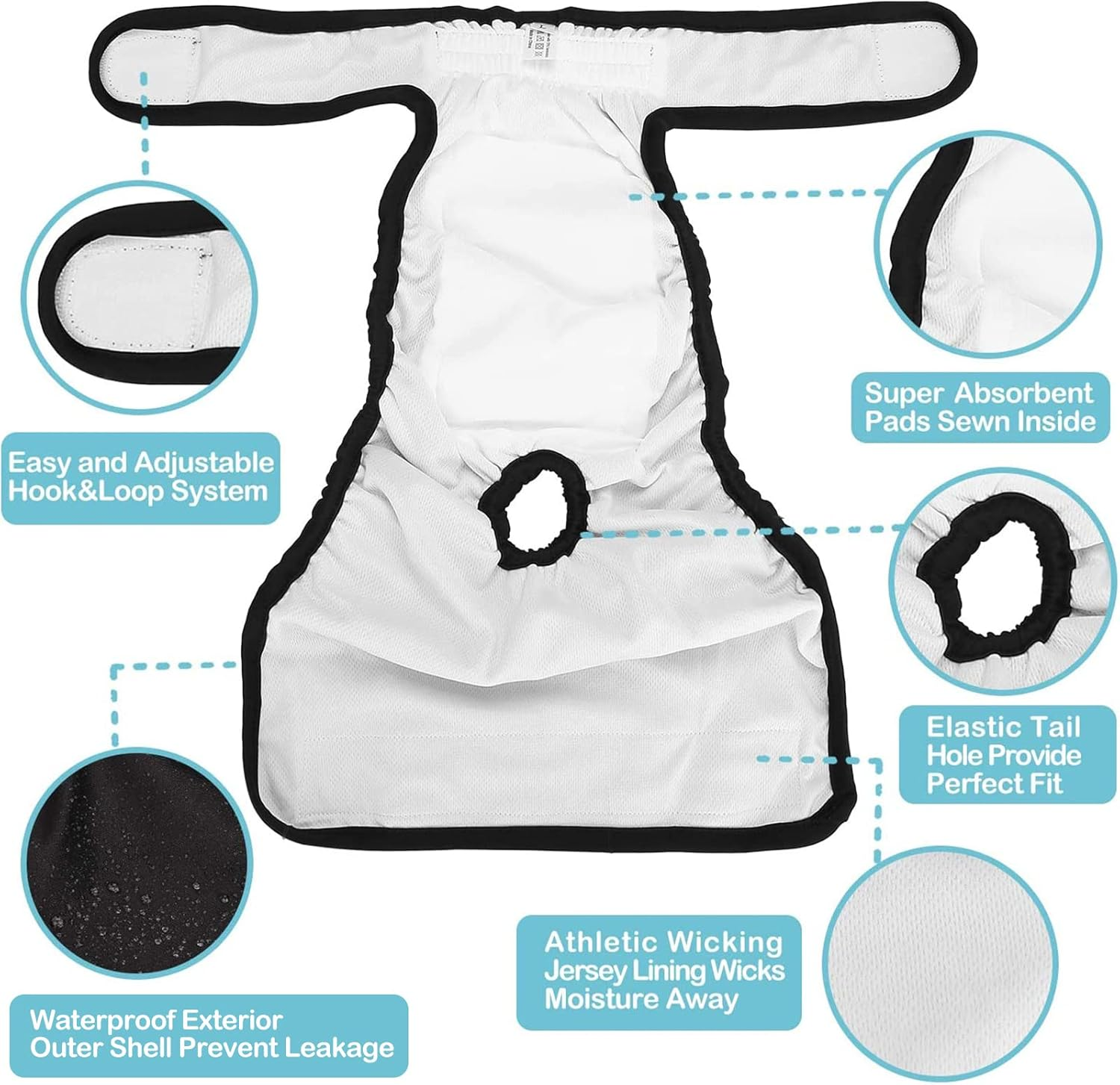 Avont 3 Pack Washable Female Dog Diapers (M/13-19" Waist), Premium Reusable Highly Absorbent Doggie Diapers Wraps Durable Dog Diaper Cover -Black image number 6