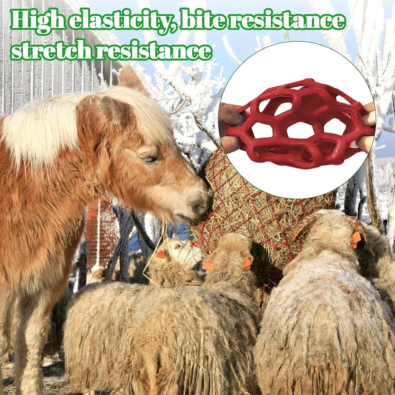 Hanging Slow Feeder Toy for Horses,Goats,Sheep - Durable TPR Hay Treat Dispenser with Stress Relief Design,Stretch-Resistant Heavy-Duty Animal Feeder