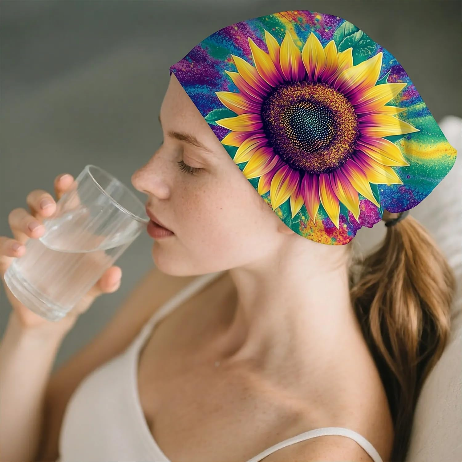 Abstract Neon Purple Women'S Slouchy Beanie Hat Cute Turban Hats Cancer Headwear Caps Baggy Skull Sleep Scarf - Blue Gradient Leopard image number 7