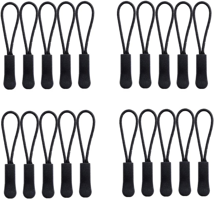 20 Pieces Zipper Pull Zipper Tags Cord Pulls Zipper Extension Zip Fixer (Black) image number 2