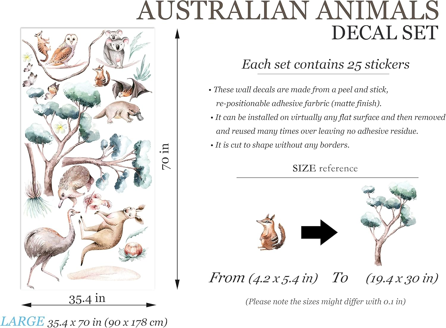 Australian Native Animals Kangaroo Koala Ostrich Platypus Removable Wall Decal image number 1
