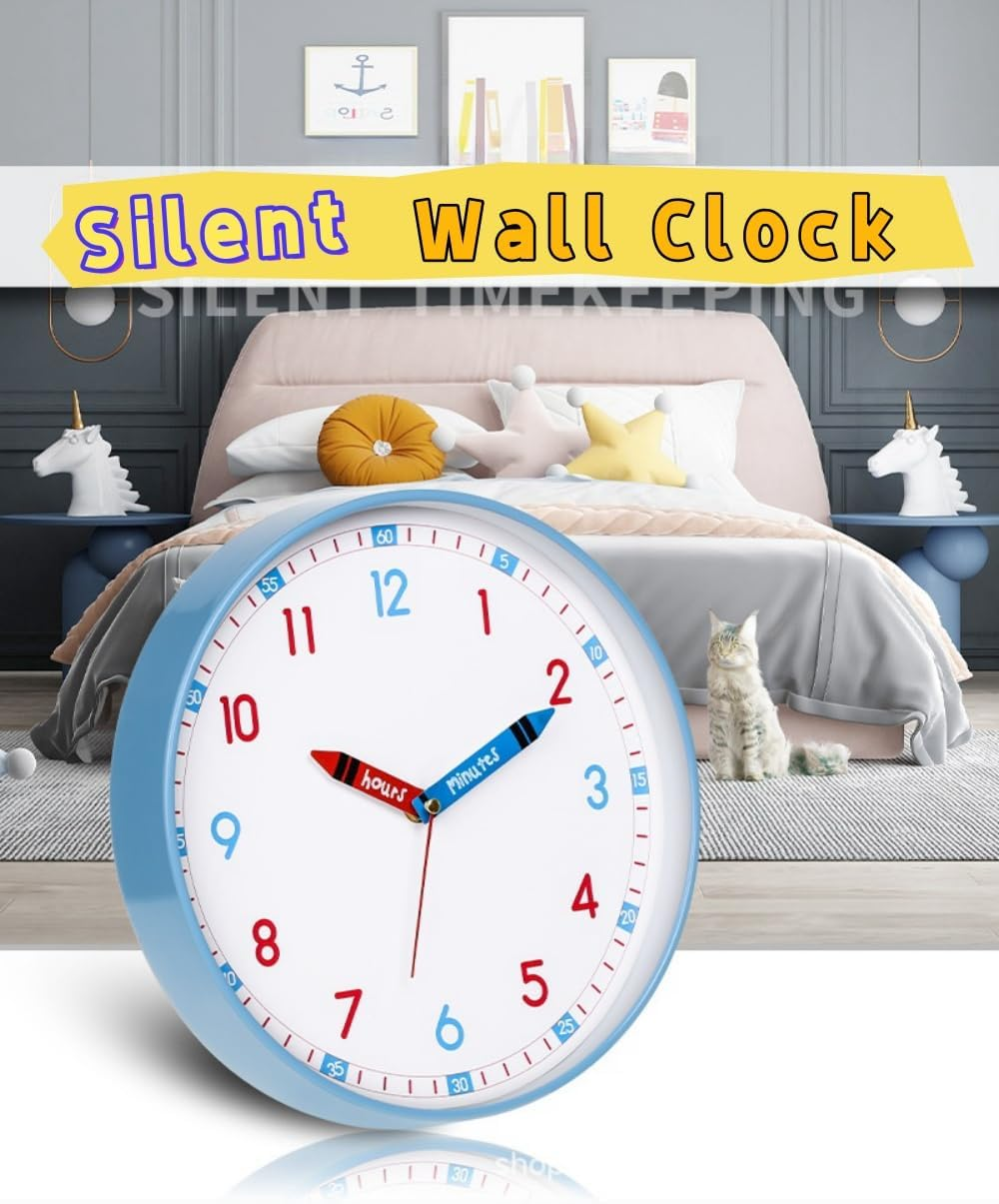Wigmoa SS-L 【10 Inch/25Cm】 Silent Non-Ticking Wall Clock, Modern Analog Battery Operated Clock for Classroom, Bedroom, Office, and Home Decor, Time-Telling Clock for School Supplies. (Blue, 10 Inch) image number 4
