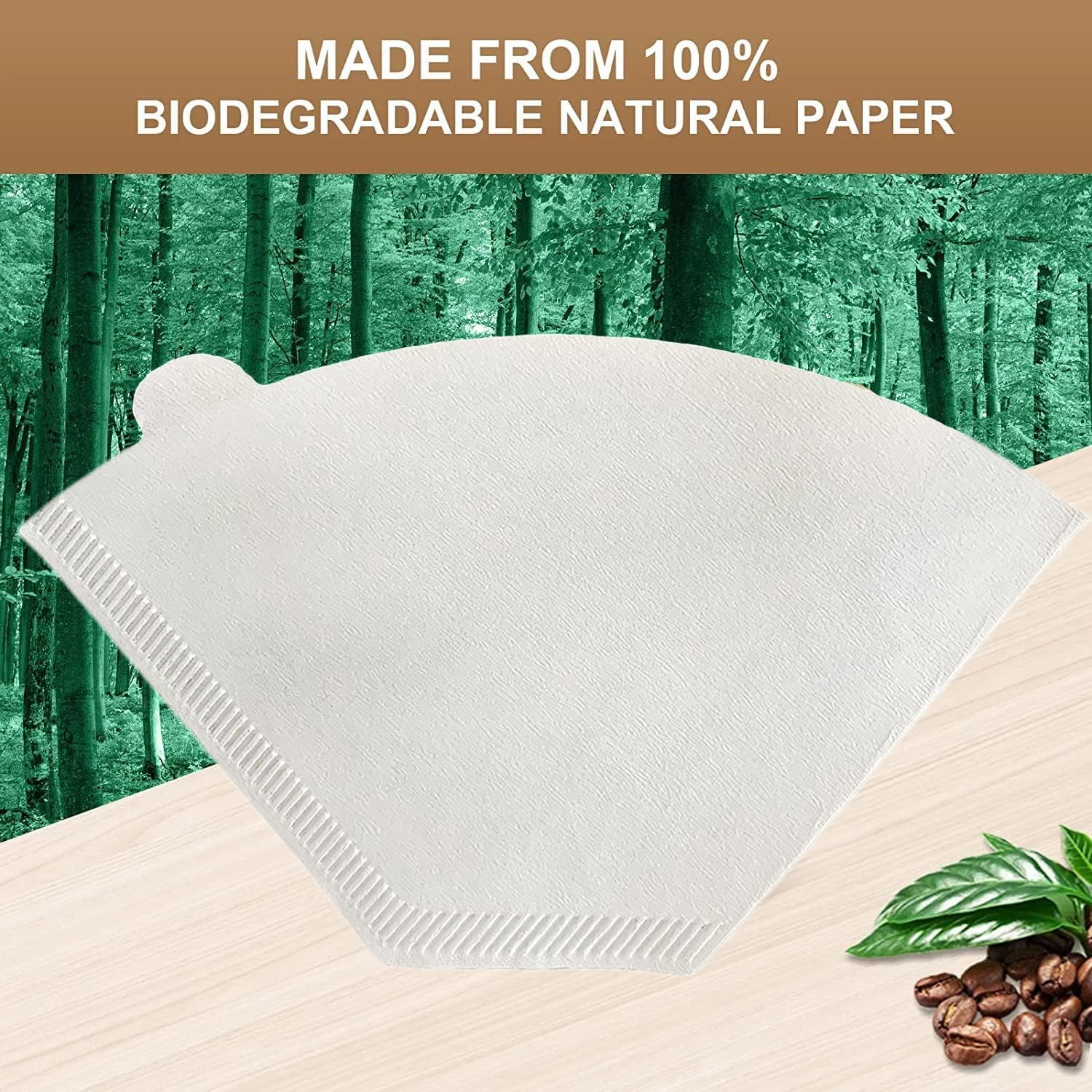 Disposable Coffee Paper Filters for Coffee Maker, 100 Pcs Cone Replacement Filter Natural Unbleached Original Wooden Drip Paper Suitable for Coffee Machines and Coffee Cones (#4,100 PCS) (White) image number 3
