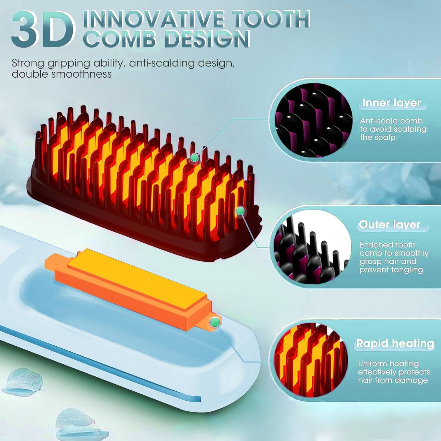 Portable Straightener Brush - Gobrush PRO, Go Brush Pro Straightener Rechargeable & Cordless Mini Hair Straightener Comb,1Pcs,Light Blue (Blue)