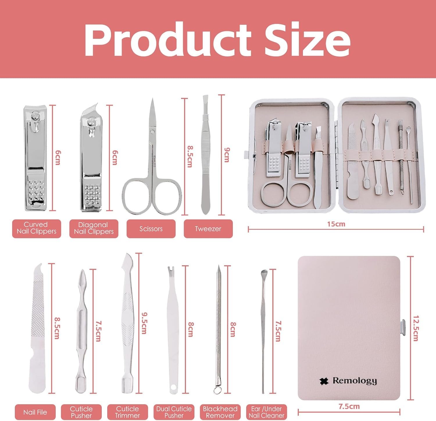 10-Piece Professional Manicure Set with PU Leather Case, Facial Care and Nail Care Tools image number 4
