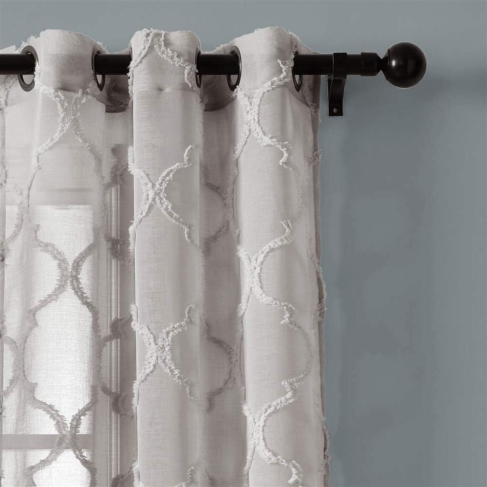 Lush Decor Gray Avon Trellis Grommet Sheer Window Curtain Panel Pair (84" X 38") image number 6