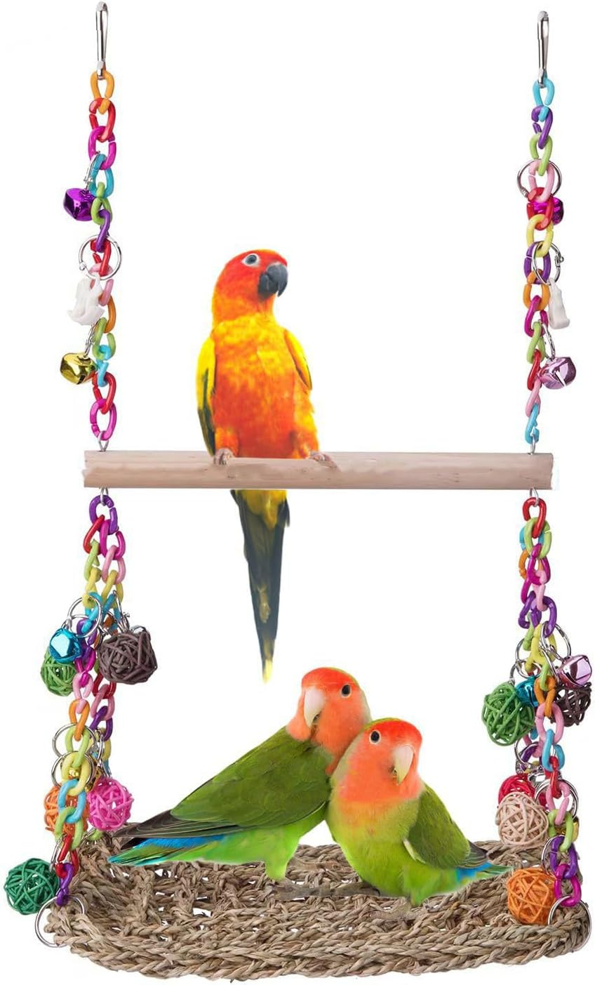 Rattan Weaving Bird Swing Hammock with Stand - Climbing,For Parakeets, Budgies, Cockatiels. image number 1