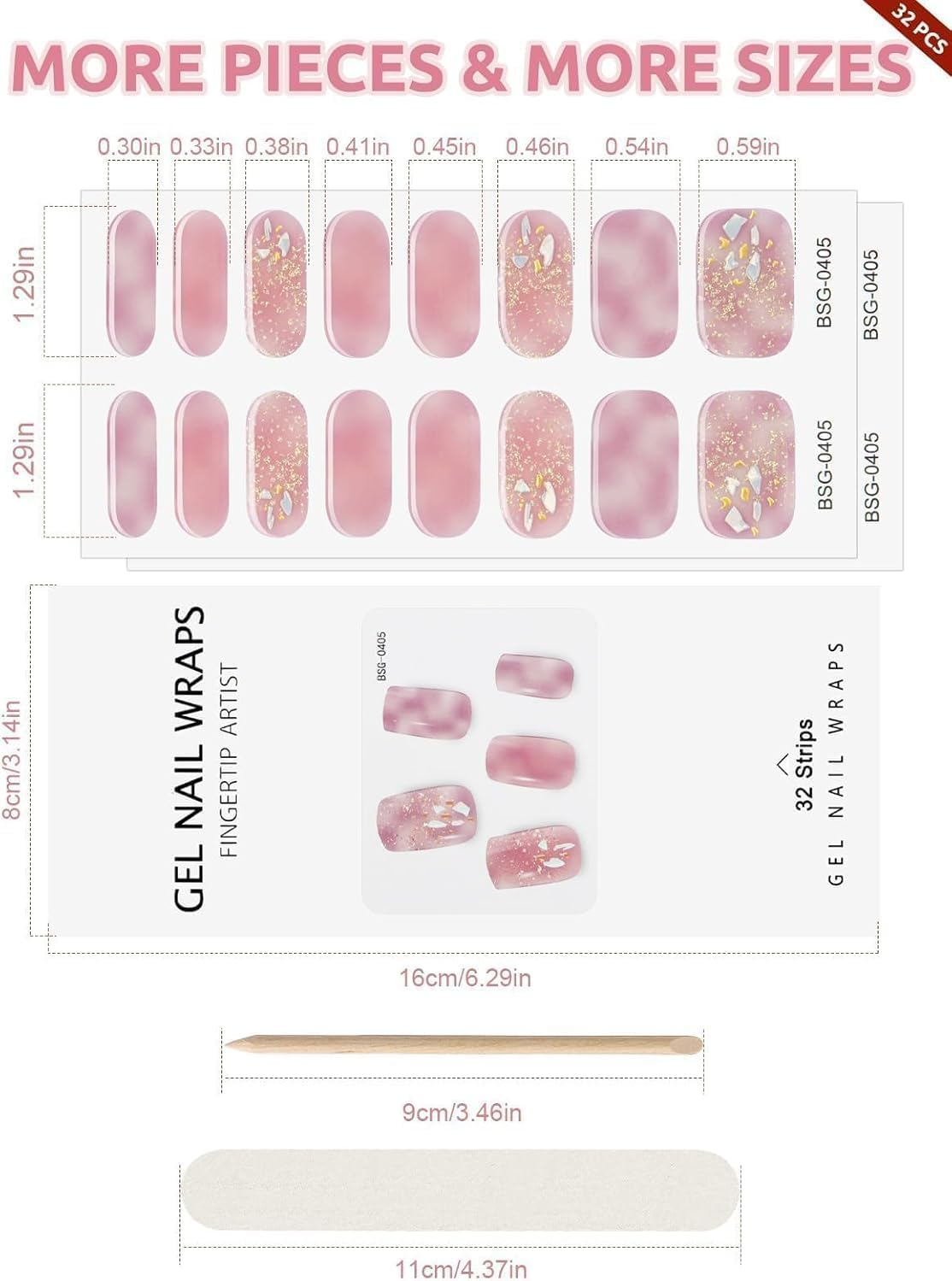 EBANKU 32PCS Cured Gels Nail Strips Real Nail Polish Strips Wraps Long-Lasting Waterproof Gel Nail Polish Wraps Full Wrap Gel Nail Art Stickers UV/LED Lamp Required (Purple Diamond) image number 3