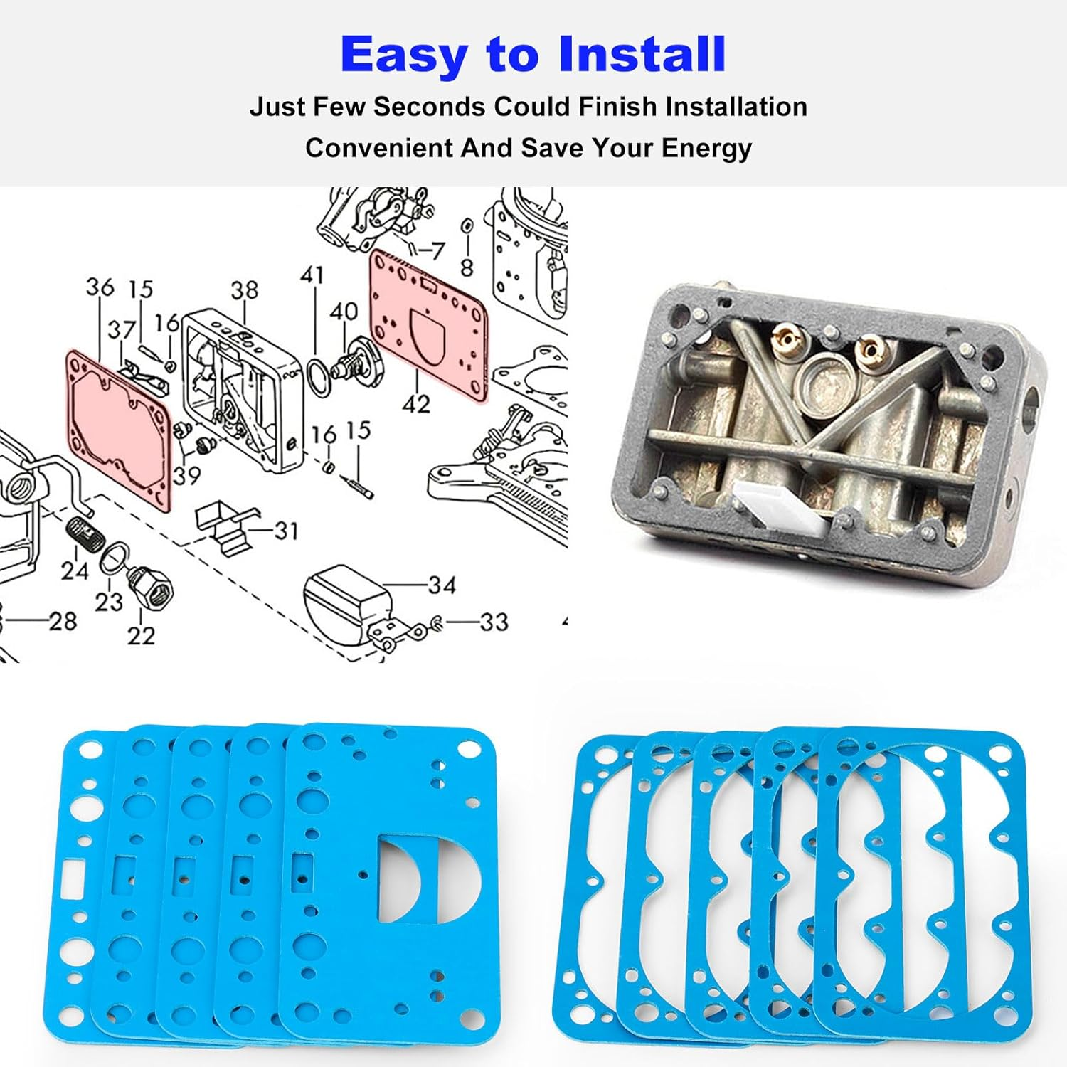4150 Carburetor Rebuild Kit Gasket, Fuel Bowl Gasket Kit Replacement for Holley 8-2000 M2300 4150 8-2000QFT Fit Holley Carburetor Fuel Bowl Jet Kit image number 4