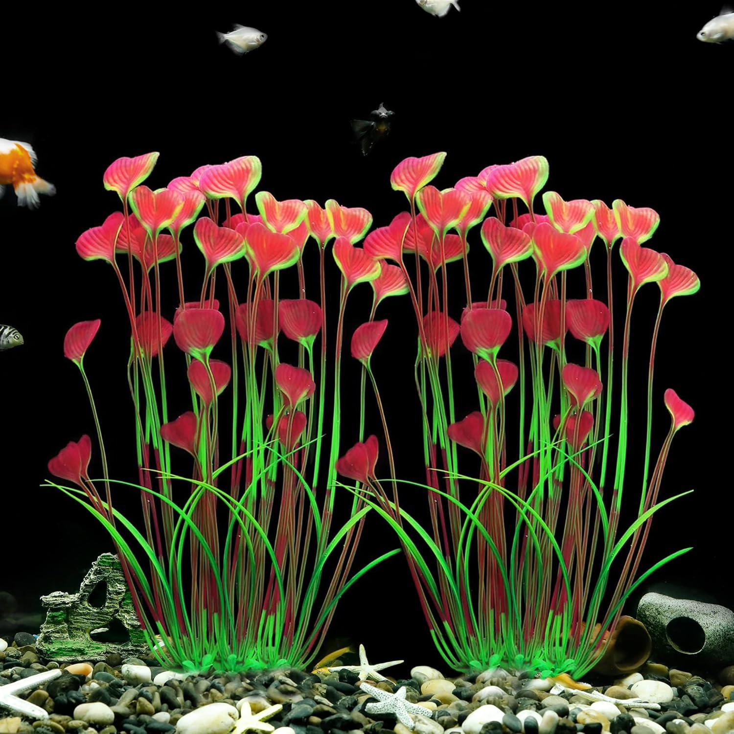Mylifeunit Aquarium Plants, 2 Pack Tall Plastic Plants for Fish Tank Decorations, 15.75 Inches (Pink) image number 4