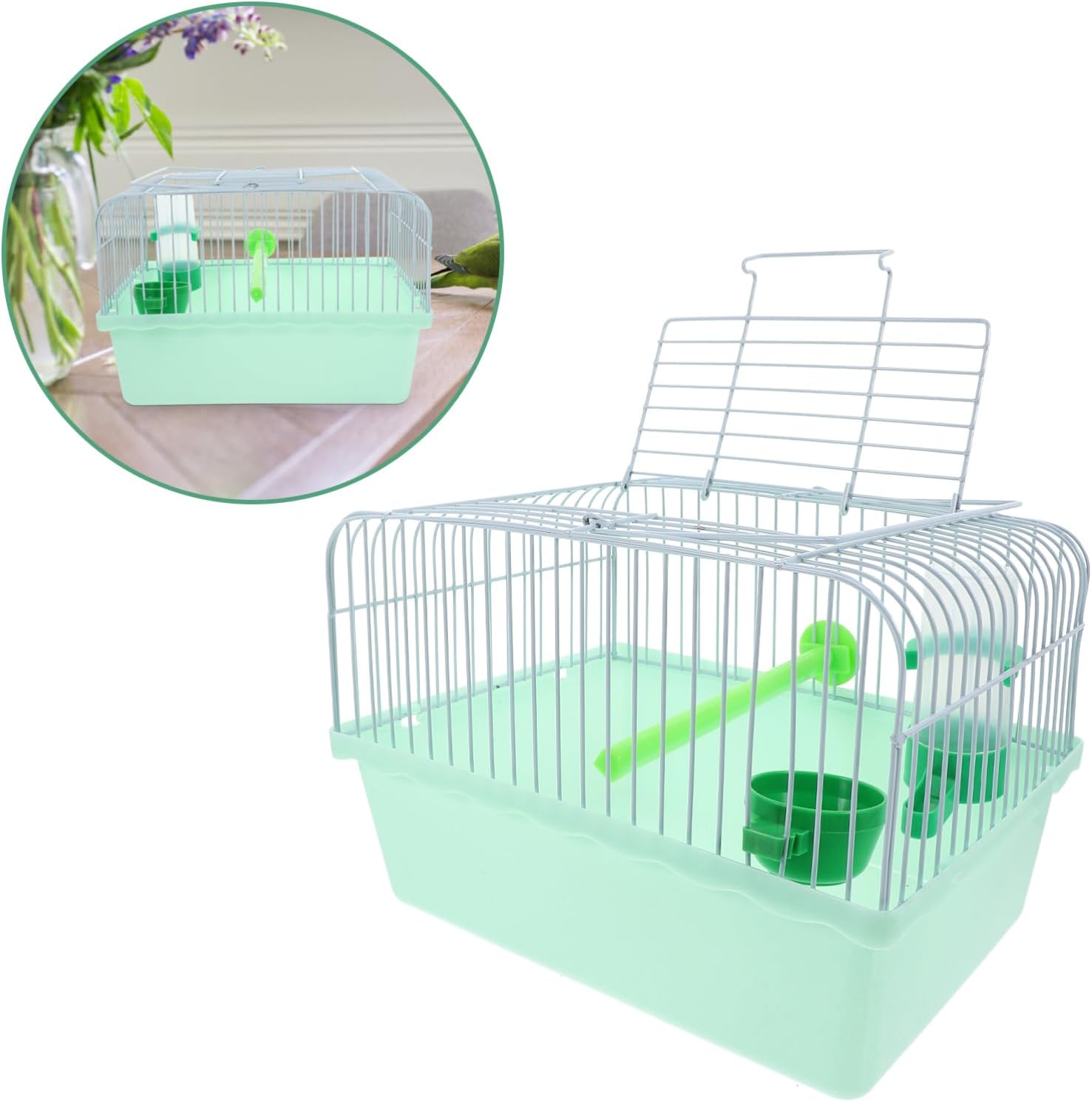 Happyyami Portable Bird Cage with Food Box and Waterer Lightweight Metal Carrier for Parrots Lovebirds and Animals for Travel and Outdoor Adventures