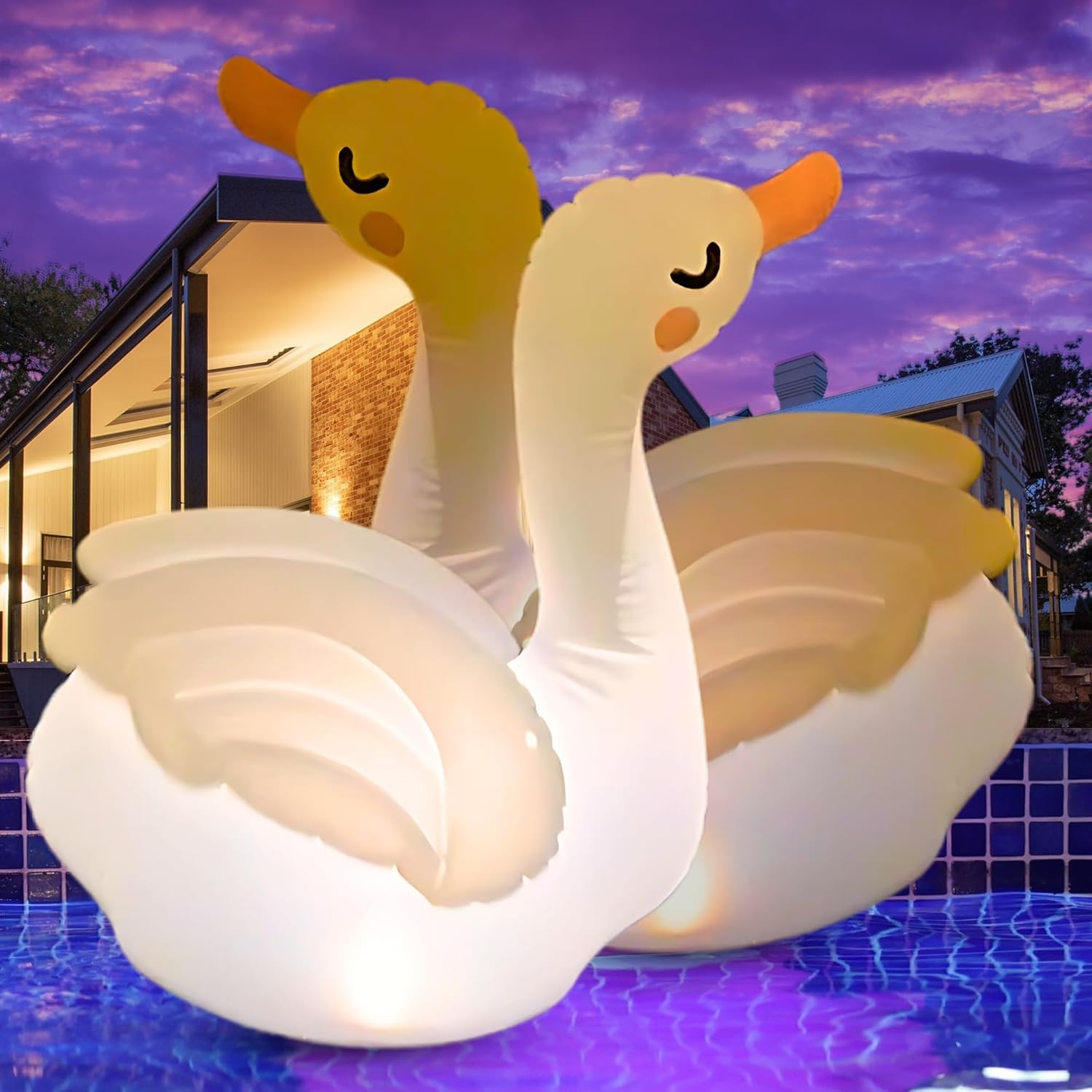 TIALLY Swan Solar Floating Pool Lights - 8 Hour Ambiglow Radiance White Inflatable Pool Light up Floating Decorations - IP68 Weatherproof, Heavy Duty Lighted Solar Pool Lights That Float (2 Pack)