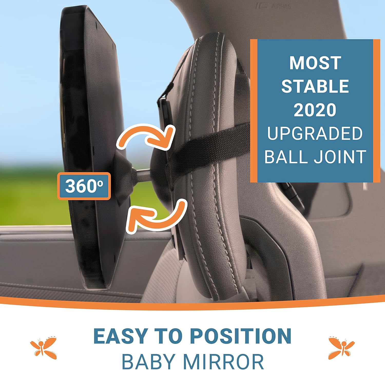 Cozy Greens Shatterproof Baby Car Mirror, Fully View Infant in Rear Facing Car Seat - Newborn Safety, Crash Tested & Extra Wide, Crystal Clear, 100% Lifetime Satisfaction Guarantee, Easy Install By image number 1