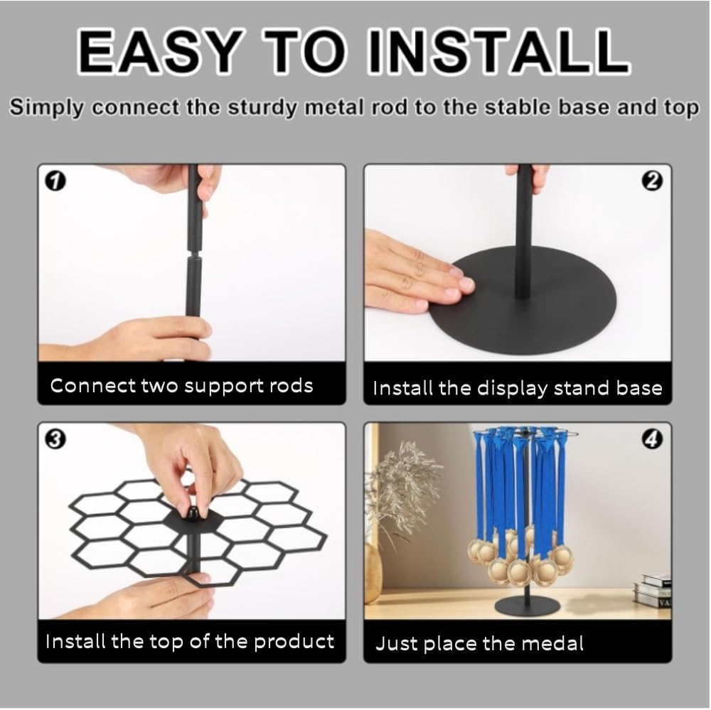 Goxfaca Rotatable Medal Hangers Display Metal Medal Rack Tabletop Easy to Install Heavy Duty Sports Medals Trophy Holder Medal Holder about 45 Medals Capacity for Gymanstics Race Soccer Swim image number 3