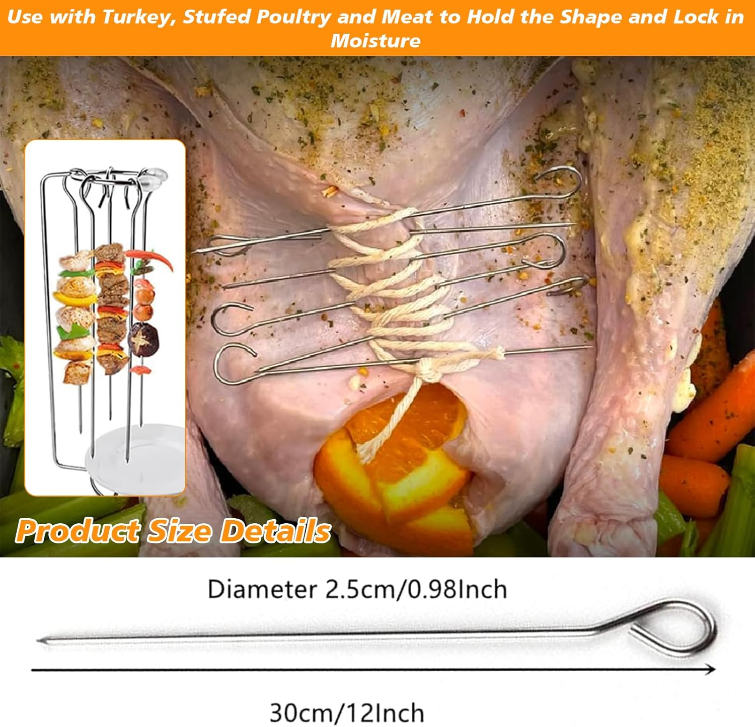 12 Pcs Stainless Steel BBQ Skewers, Heavy Duty Metal Skewers for Grilling, Shish Kebab, Shrimp, Rust-Proof Barbecue Needle, Reusable, Rust-Proof, Dishwasher Safe Barbecue Accessories (30CM) image number 5