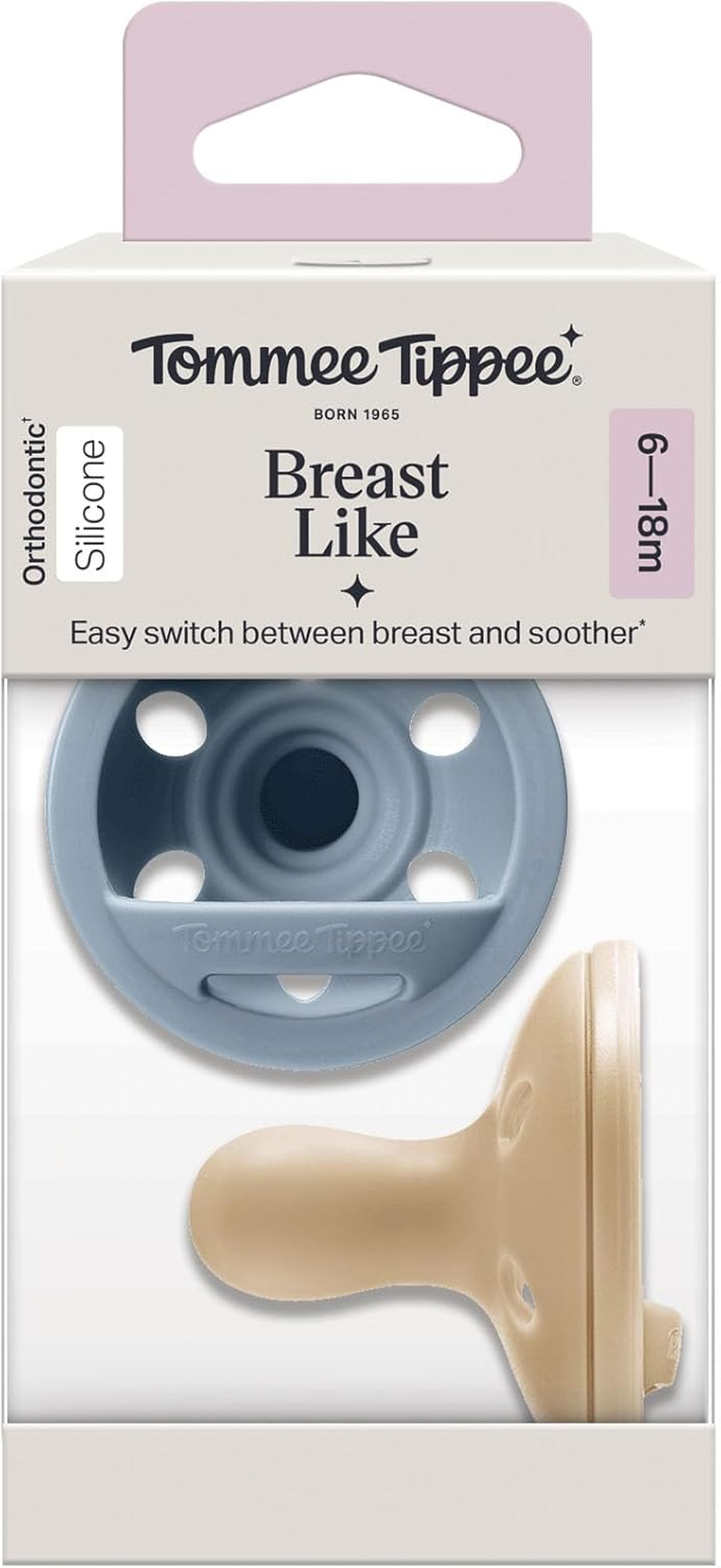 Tommee Tippee Breast-Like Soother, Lightweight, One-Piece Silicone Design, Symmetrical Teat, 6-18M, 2 Pack image number 2