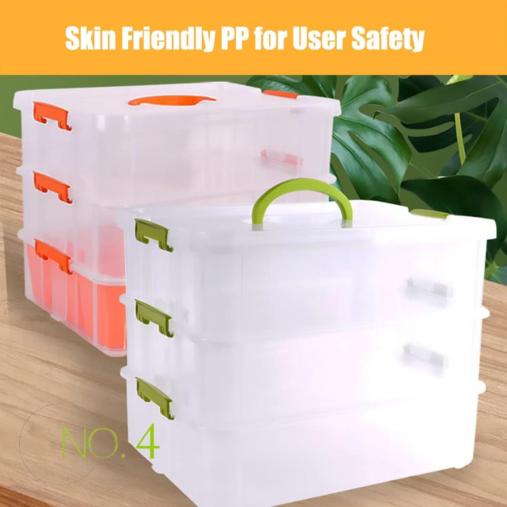 FOREVERIE Stackable Clear 3 Tier Arts & Crafts Plastic Storage Containers Large with a Six-Grid Tray, Portable Layered Embroidery & Sewing Box Organiser, Plastic Storage Box (Clear & Blue) image number 5