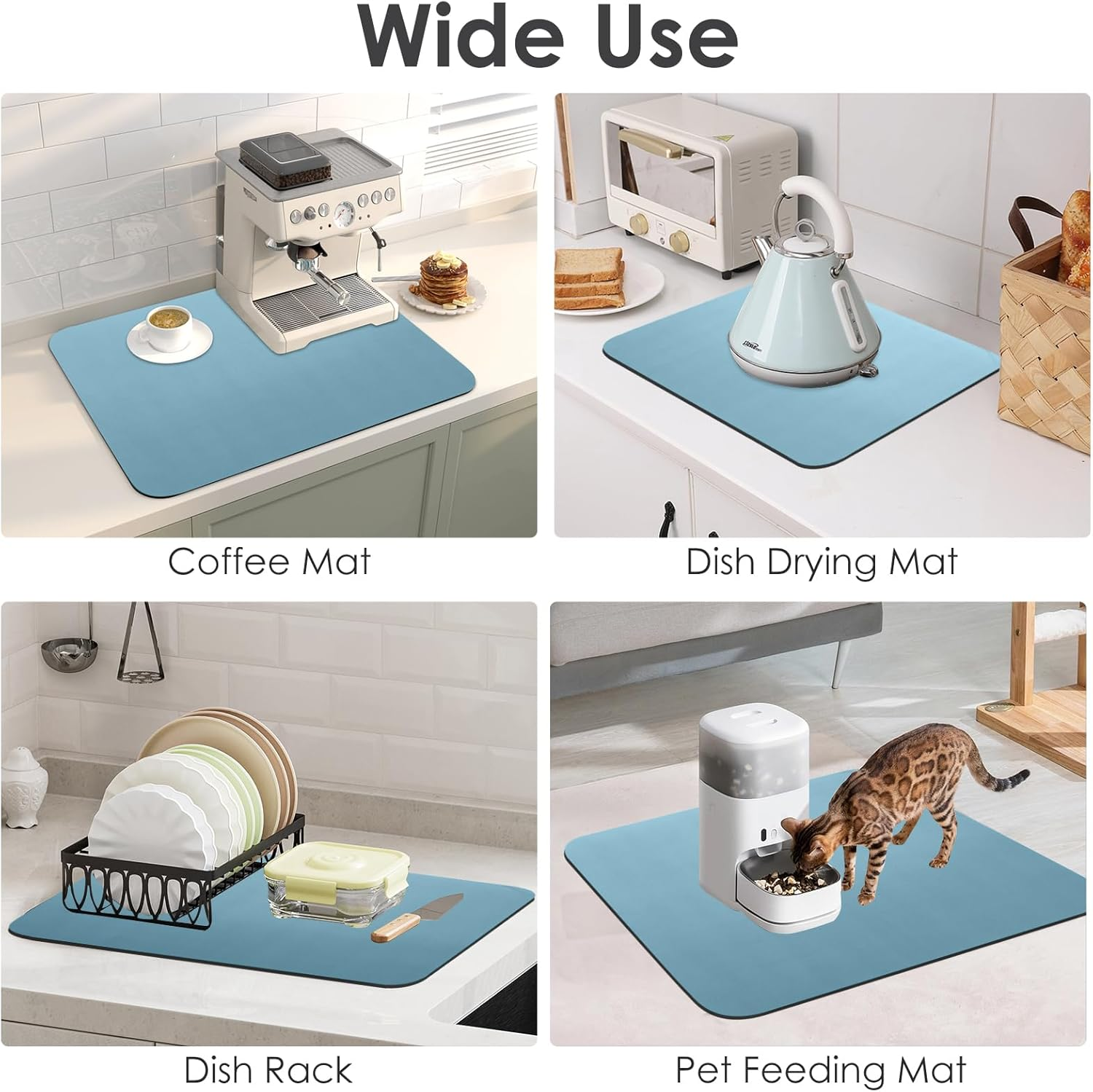 Dish Drying Mat for Coffee Kitchen Counter, Non-Slip Rubber Backed Absorbent Quick Dry Pad for under Coffee Maker Coffee Machine Coffee Pot Espresso Machine Dish Rack (Blue, 40*60Cm) - Blue image number 6