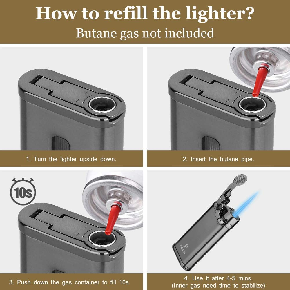 PIPITA 2Pcs Torch Lighter Windproof Pocket Lighter Jet Single Flame Lighters, Adjustable Flame and Refillbale Fuel Metal Lighter(No Butane) (Gray) - Sliver+Blue image number 6