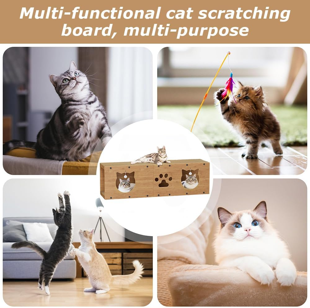 TOMVAES Cat Tunnel Scratcher, Durable Wooden Mog Play Tunnel with Scratching Board, for Indoor Cats Climbing, Sleeping, Playinteractive Toy (24 X 24 X 100 CM) image number 5