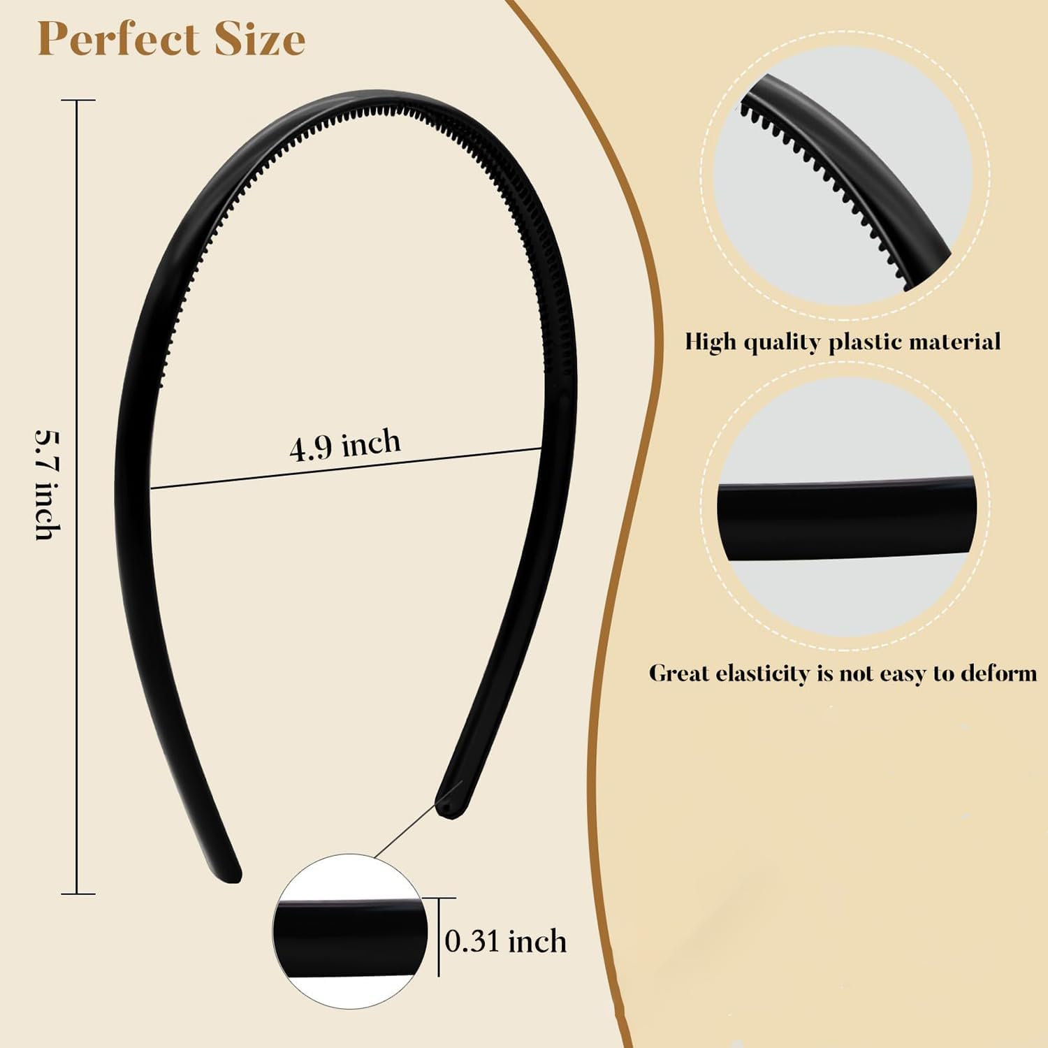 5Pcs Plastic Headband, 8Mm Teeth Comb Headband, Black Non-Slip Hair Hoop, Unisex Sport Fashion Hair Band Accessories for Women and Men image number 1