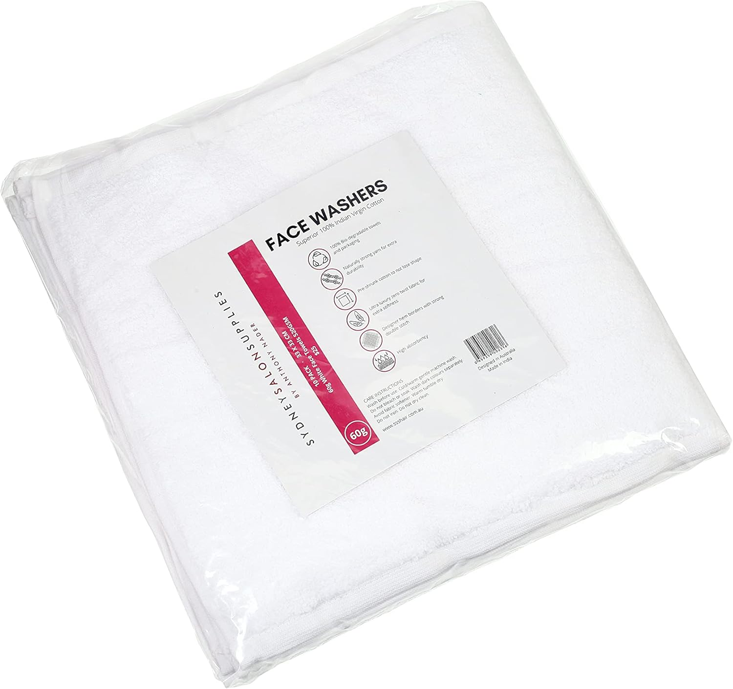 SSS 10 White Washcloths 33X33Cm 520Gsm 100% Cotton Face Washer image number 3