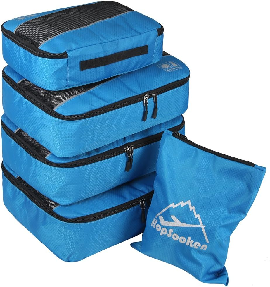 Hopsooken 5 Set Packing Cubes for Travel Large Suitcase Luggage Organizer Bags Travel Accessories Vacation 4 Cubes 1 Laundry Pouch Bag, Red, Large