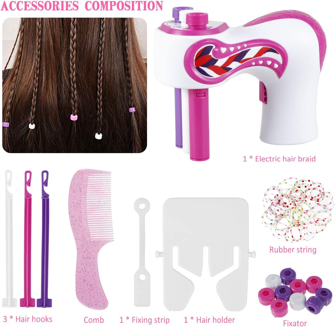 Electric Hair Braider, Braiding Machine, 360-Degree Rotation Styling Tools with Built-In Sensitive Detector Multifunctional DIY Hair Styling Tools Quick Twist Hair Braider Machine Styling for Girls Kids Christmas Halloween Birthday