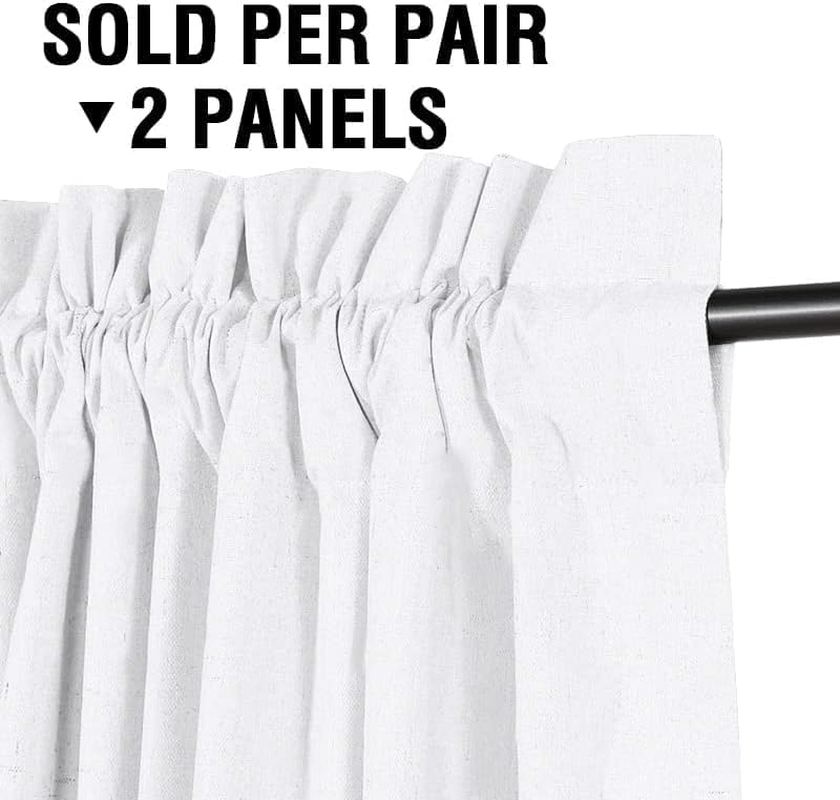 H.VERSAILTEX Linen Look 100% Blackout Curtains for Bedroom Full Light Blocking Rod Pocket Linen Textured Thick Window Curtain Drapes with White Backing, 2 Panels Set, Each W132Cm X D213Cm, Pure White image number 2