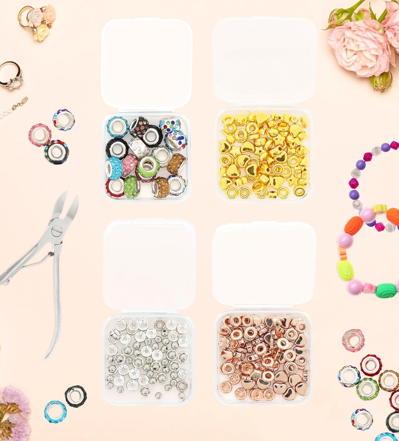 YBVABE 24Pack Plastic Beads Storage Containers Compact 4.5X4.5X2Cm - Versatile Organizer for Jewelry, Hardware, Beads, Earplugs - Durable, Hinged Lid, Transparent Design image number 6