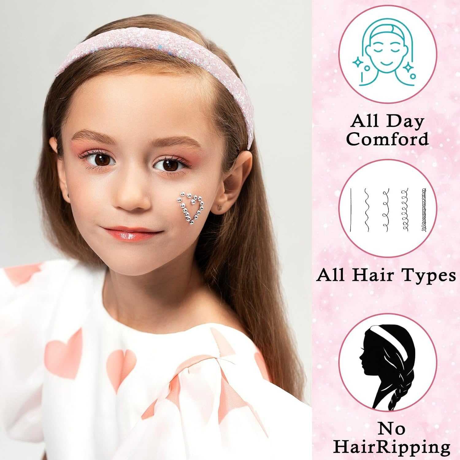 3 Pcs Glitter Sequins Girls Headbands: Sparkly Hard Headbands for Girls & Women, Non-Slip, Bling, Cute Hair Accessories image number 1