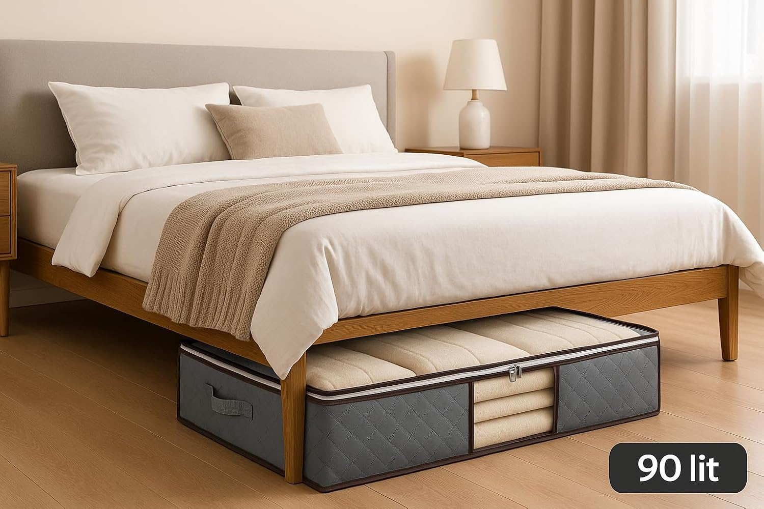 Goamz 4 Pack under Bed Storage Containers- 90L Foldable Underbed Storage Bags with Handles & Zipper for Clothes Home Storage & Organisation- 100X50X18Cm Underbed Storage Bags for Comforters, Blankets image number 2