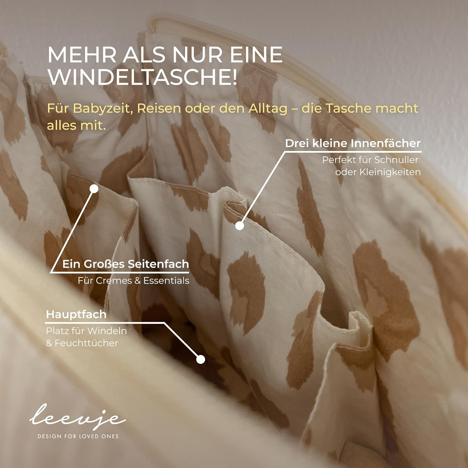 Nappy Bag for on the Go - 100% Cotton Baby Nappy Bag - Beige - Suitable as Changing Bag, Cosmetic Bag & Travel Organiser - Matches Changing Mat image number 4