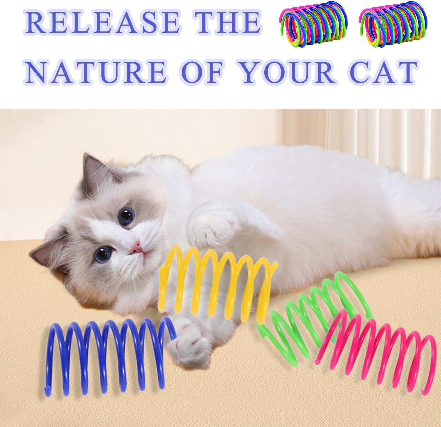 SYEYCW 40 Pcs Cat Springs, Cat Toy Springs, Cat Colorful Springs Toys, Cat Creative Toys for Kittens, Cat Interactive Toy, Plastic Coil Spiral Springs, for Swatting, Biting, Hunting Kitten Toys image number 1