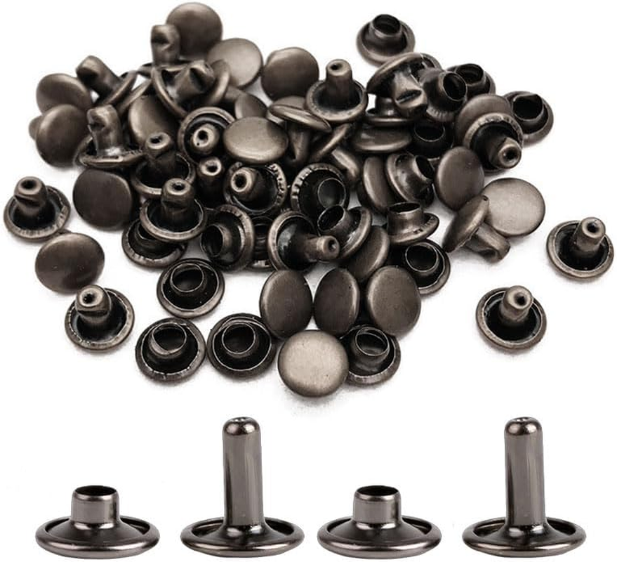 60 Sets Double-Cover Cap Leather Rivets Silver, Metal Fashion Leather Mushroom Studs for Fabric Belts Pet Collars Boot Repairs Decorations