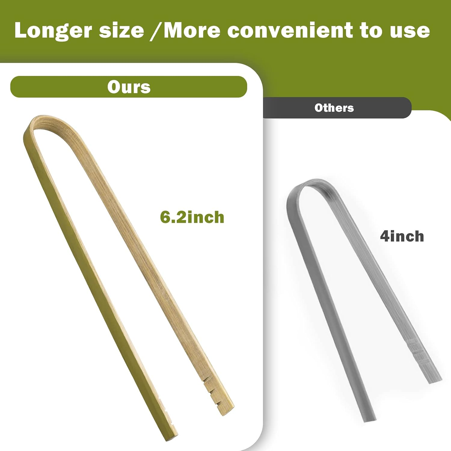 Mini Bamboo Tongs Disposable 100 Pcs 6.2 Inch Long Wooden Tongs for Charcuterie Large Cooking Utensils Wood Tongs for Toaster Serving Food Natural Green for Catering Buffet Home image number 2