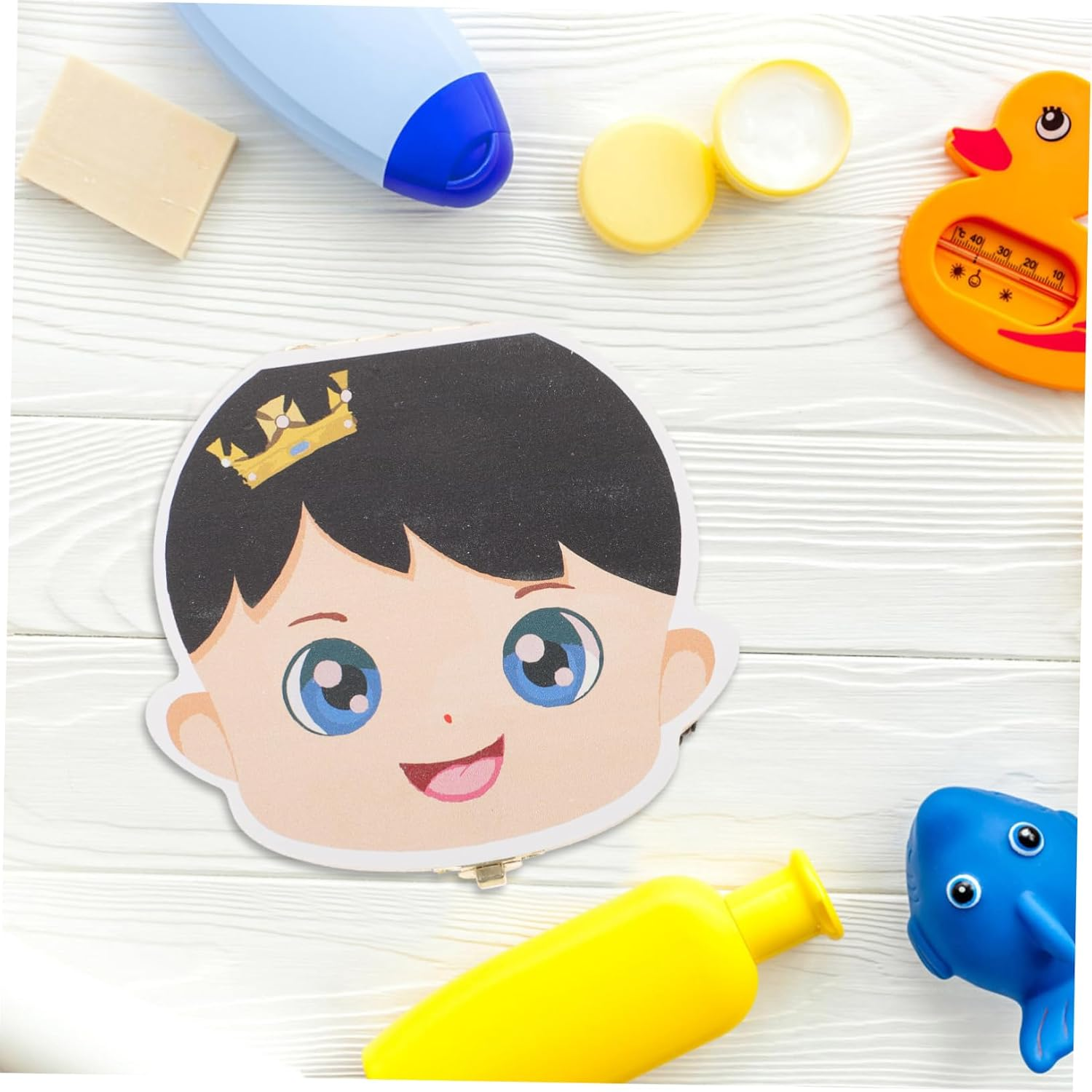 Baby Tooth Box Wooden Keepsake Box Cartoon Colorful First Tooth Holder for Boys Newborn image number 2
