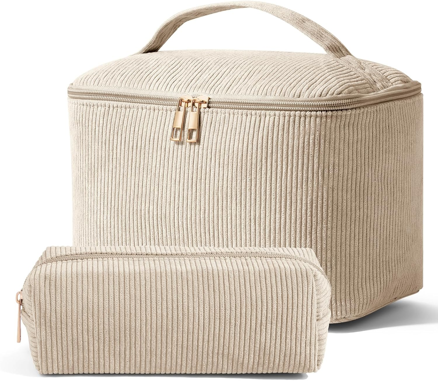 MAGEFY 2Pcs Makeup Bag,Cosmetic Bag Large Capacity with Handle Small Makeup Bag for Purse, Travel Makeup Pouch for Women (Pink)