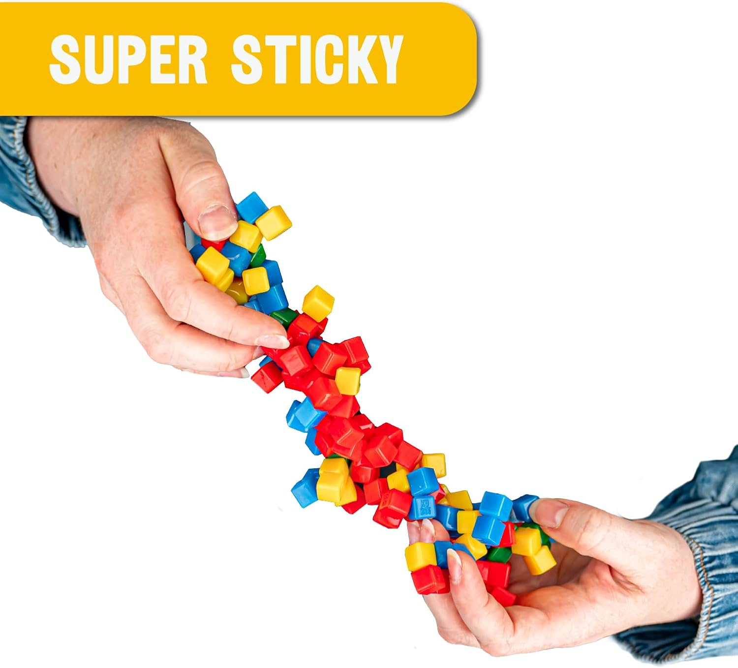 KOMARC GAMES Stickikubes - Mini Stacking Cubes That Stick to Anything - 125 Cubes in 4 Colors - Plastic Tub - Non Toxic Kid Safe image number 5
