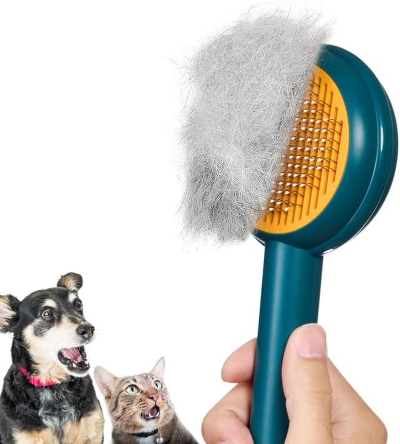 HICC GROOM! Pet Grooming Brush for Cats and Dogs, Self-Cleaning Sliker Brush for Removes Mats, Tangles, and Loose Hair, Shedding Brush for Short or Long Haired Cats/Dogs (White)