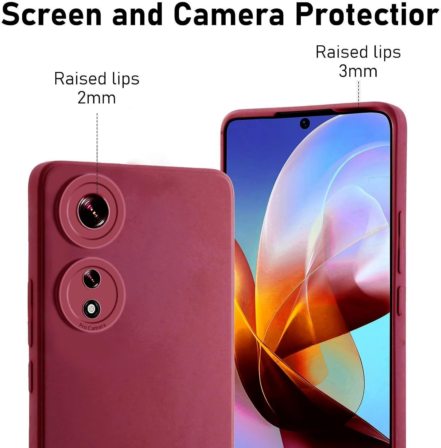 LENGRACE Case for Oppo A58 5G/A58X/A78 5G Soft Silicone Case, Premium Silicone Case for Oppo A58 5G/A58X/A78 5G Shockproof TPU Scratch-Resistant Full Body Protective Mobile Phone Case Red Wine image number 6