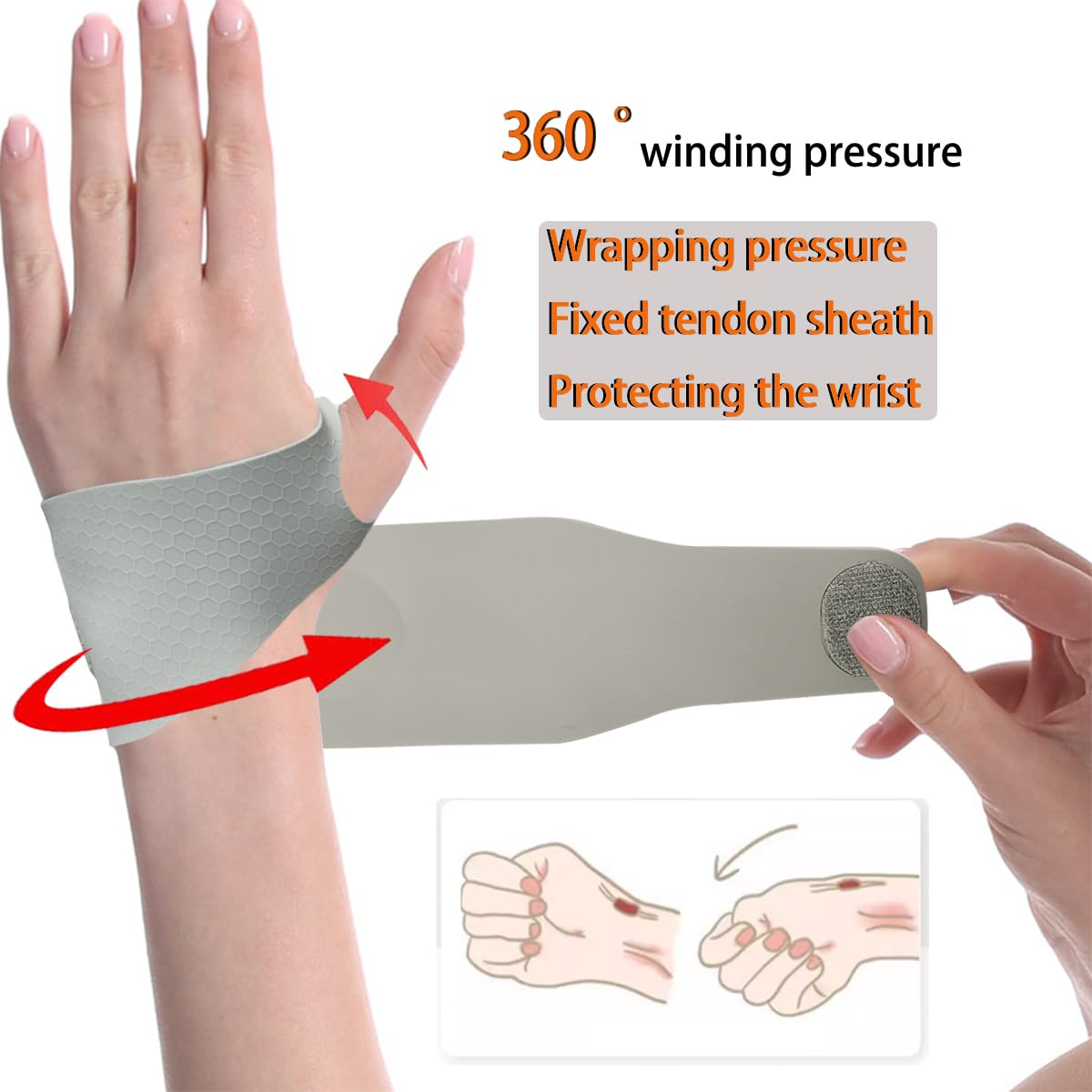 Carpal Tunnel Wrist Brace，【Silicone Material】Wrist Tendon Sheath Joint Protection， Lightweight and Adjustable Wrist Support Brace，Universal for Both Hands，Pain Relief，Lightweight, Breathable, Sweat Wicking，For Men and Women，Suitable for Housework, Sports (1, Gray) image number 2