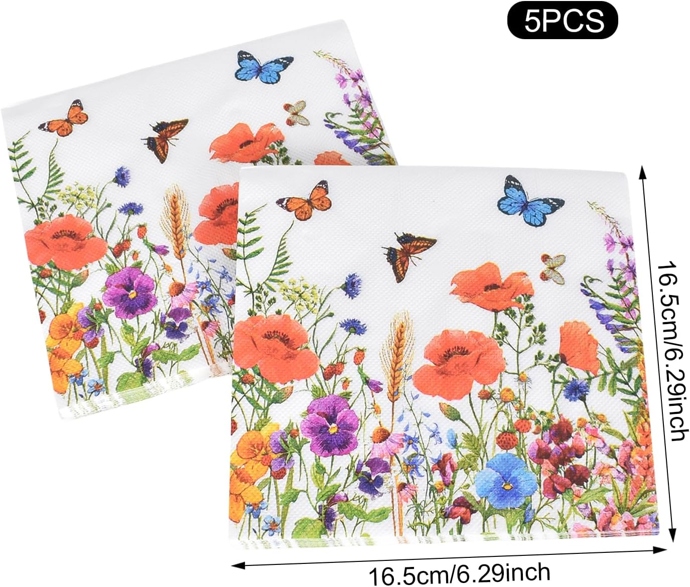 100Pcs Floral Butterfly Napkins Paper 33 * 33Cm,Table Decorations Serviettes Colourful Butterfly Flower Pattern Napkins,Floral Paper image number 6