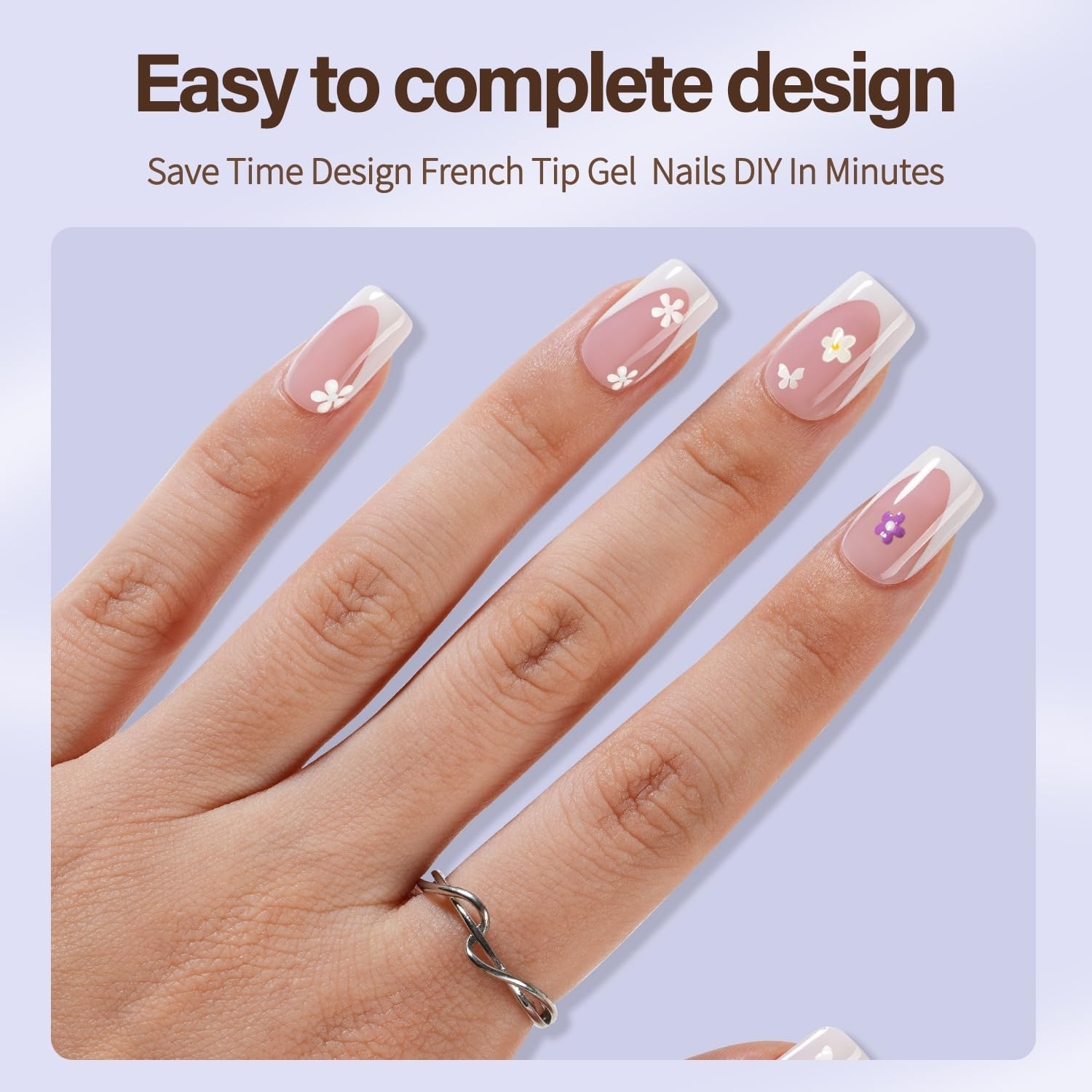 MISSSIX Xbasictips Deep French Gel Tips, 150 Pcs Soft French Gel Tips for False Nails, Premolded Square Short False Nails, No Nail File Needed