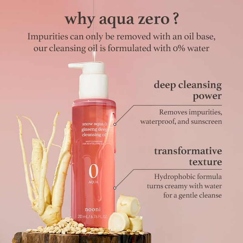 NOONI Korean Cleansing Oil - Snow Aqua 0 Ginseng Deep Cleansing Oil, 6.76 Fl.Oz (200 Ml) | Makeup Double Cleansing, Glass Skin, Nooni Eggie Skin, Helps Control Sebum, Revitalizing Care for Face image number 1