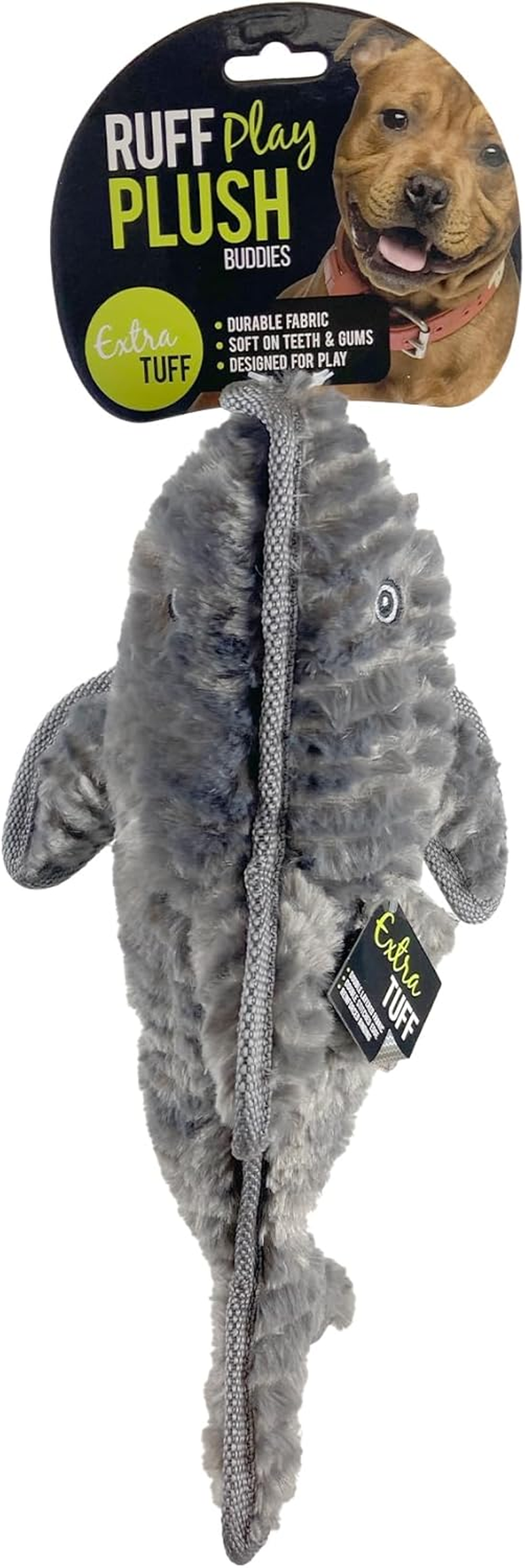 Ruff Play Extra Tuff Plush Shark Dog Toy, Grey & White - Dog Teething Toy, Chew Toys, Extremely Durable, for Aggressive Chewers, Extra Tough Dog Toys, Aids Dogs Dental Health image number 2