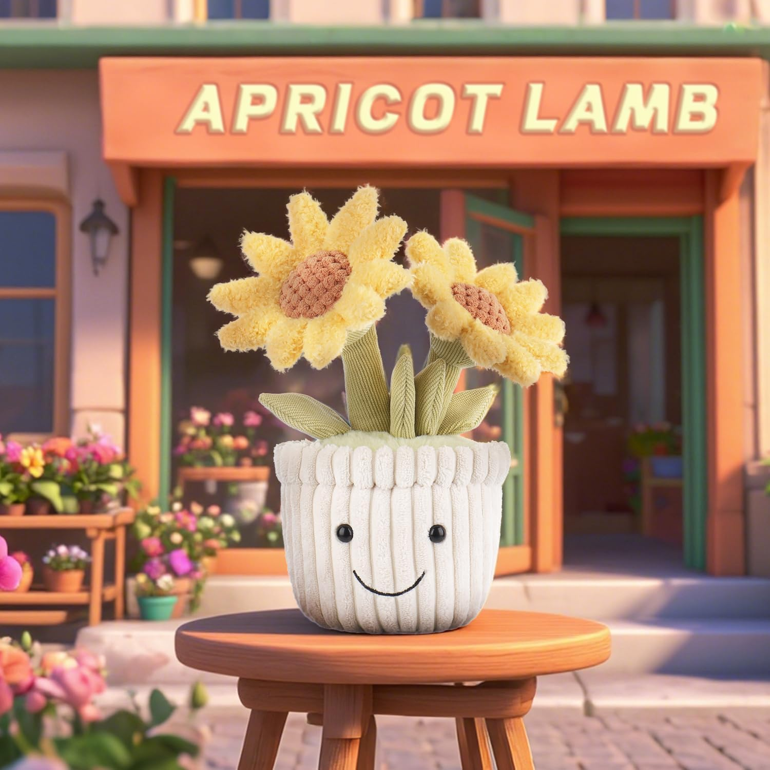 Apricot Lamb Potted Sunflower Stuffed Animals for Kids, Soft Cute Plush Toys for Baby Girl and Boy, 9.1 Inches image number 4